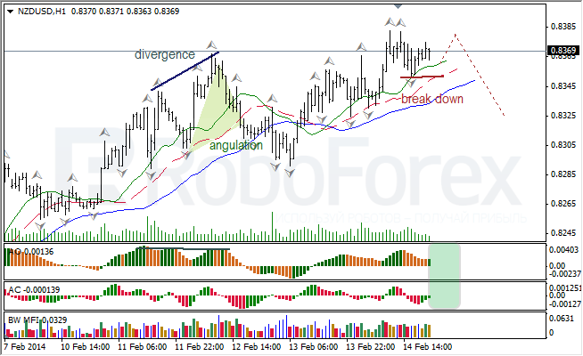 Анализ индикаторов Б. Вильямса для NZD/USD на 16.02.2014