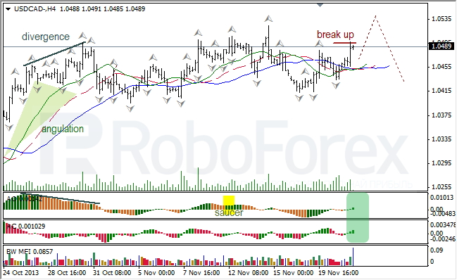 Анализ индикаторов Б. Вильямса для USD/CAD на 22.11.2013