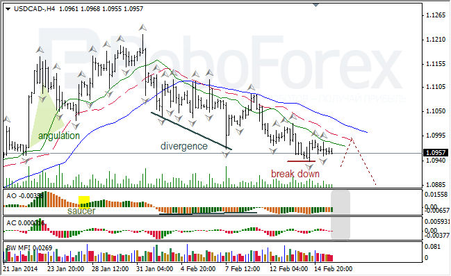 Анализ индикаторов Б. Вильямса для USD/CAD и NZD/USD на 18.02.2014