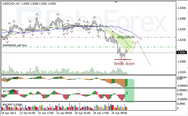 Анализ индикаторов Б. Вильямса для USD/CAD на 26.04.2013