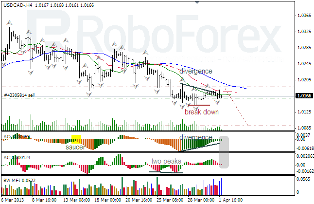 Анализ индикаторов Б. Вильямса для USD/CAD на 02.04.2013