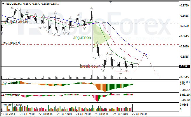 Анализ индикаторов Б. Вильямса для USD/CAD и NZD/USD на 25.07.2014