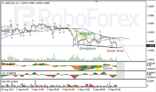 Анализ индикаторов Б. Вильямса для USD/CAD на 06.09.2013