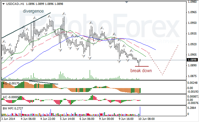 Анализ индикаторов Б. Вильямса для USD/CAD и NZD/USD на 10.06.2014