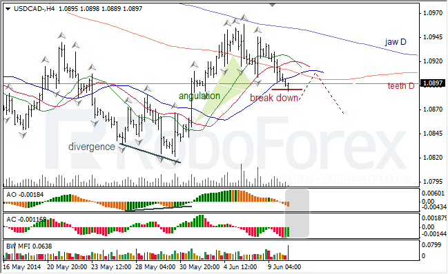 Анализ индикаторов Б. Вильямса для USD/CAD и NZD/USD на 10.06.2014