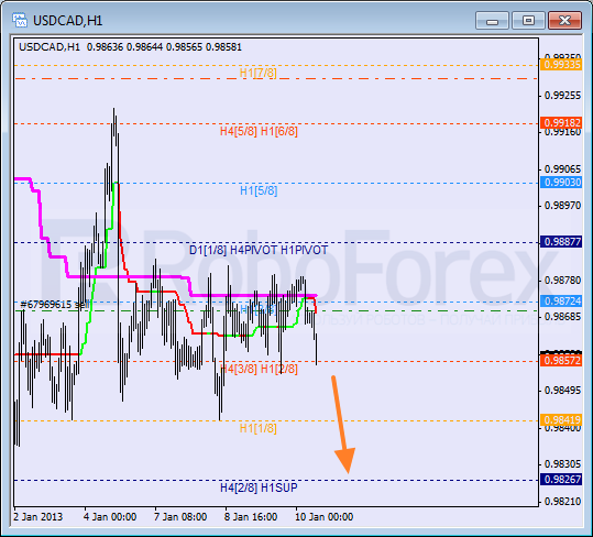 Анализ уровней Мюррея для пары USD CAD Канадский доллар на 10 января 2013