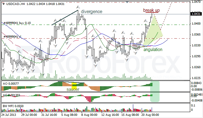 Анализ индикаторов Б. Вильямса для USD/CAD на 21.08.2013