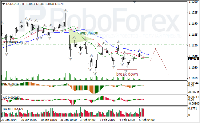 Анализ индикаторов Б. Вильямса для USD/CAD на 05.02.2014