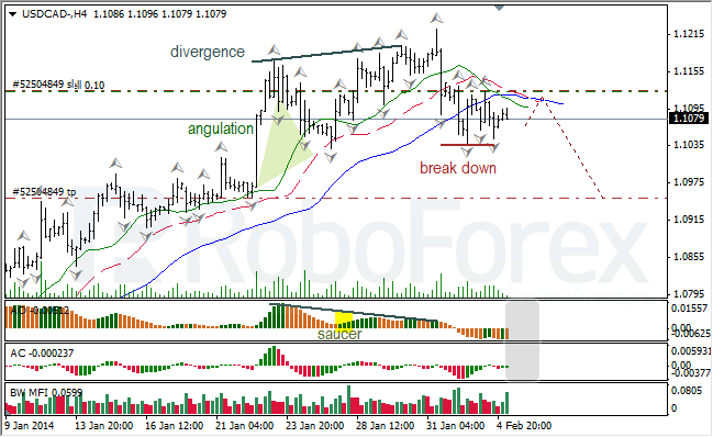 Анализ индикаторов Б. Вильямса для USD/CAD на 05.02.2014