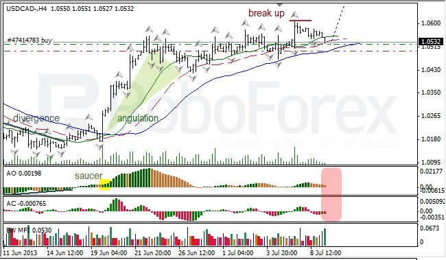 Анализ индикаторов Б. Вильямса для USD/CAD на 09.07.2013