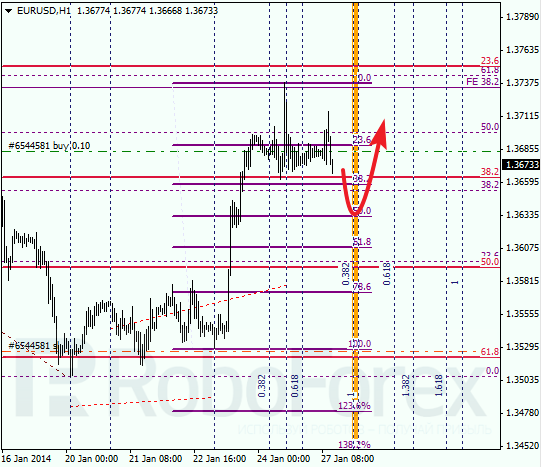 Анализ по Фибоначчи для EUR/USD Евро доллар на 27 января 2014