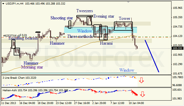 Анализ японских свечей для USD/JPY на 13.01.2014