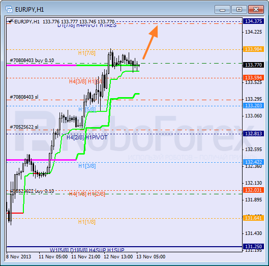 Анализ уровней Мюррея для пары EUR JPY Евро к Японской иене на 13 ноября 2013
