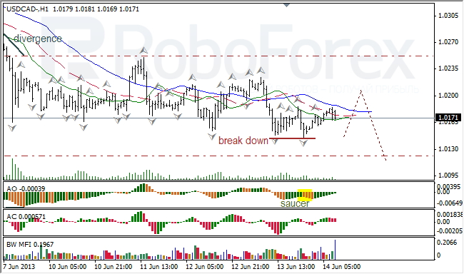 Анализ индикаторов Б. Вильямса для USD/CAD на 14.06.2013