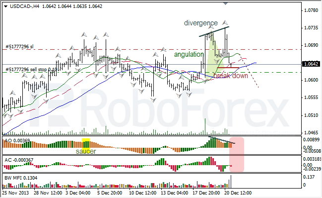 Анализ индикаторов Б. Вильямса для USD/CAD на 23.12.2013