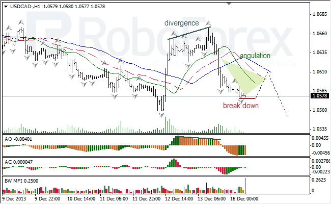 Анализ индикаторов Б. Вильямса для USD/CAD на 16.12.2013