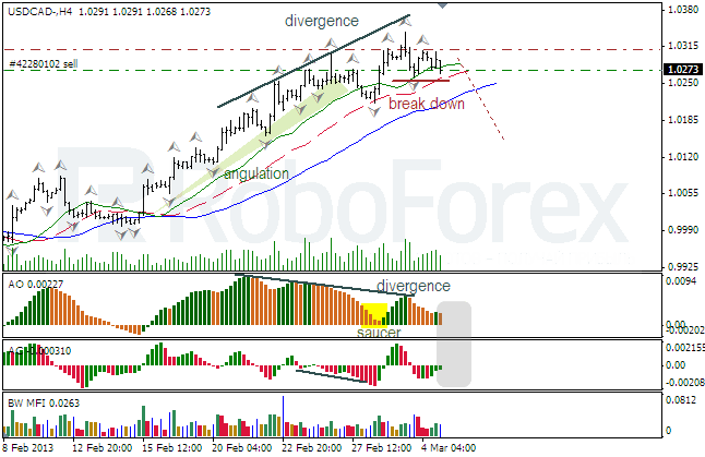 Анализ индикаторов Б. Вильямса для USD/CAD на 05.03.2013