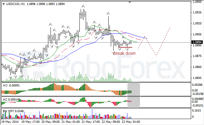 Анализ индикаторов Б. Вильямса для USD/CAD и NZD/USD на 23.05.2014.