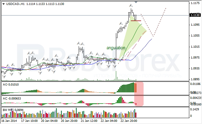 Анализ индикаторов Б. Вильямса для USD/CAD на 23.01.2014