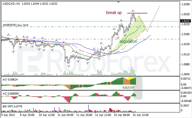 Анализ индикаторов Б. Вильямса для USD/CAD на 16.04.2013