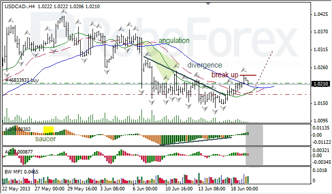 Анализ индикаторов Б. Вильямса для USD/CAD на 19.06.2013