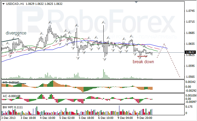 Анализ индикаторов Б. Вильямса для USD/CAD на 10.12.12.2013