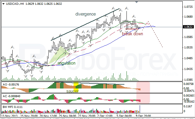 Анализ индикаторов Б. Вильямса для USD/CAD на 10.12.12.2013