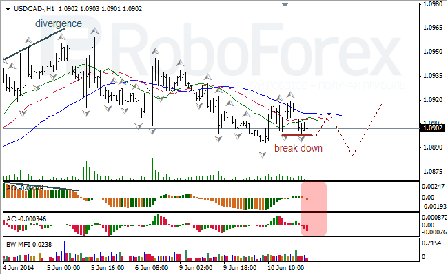 Анализ индикаторов Б. Вильямса для USD/CAD и NZD/USD на 11.06.2014