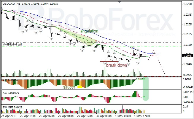 Анализ индикаторов Б. Вильямса для USD/CAD на 02.05.2013