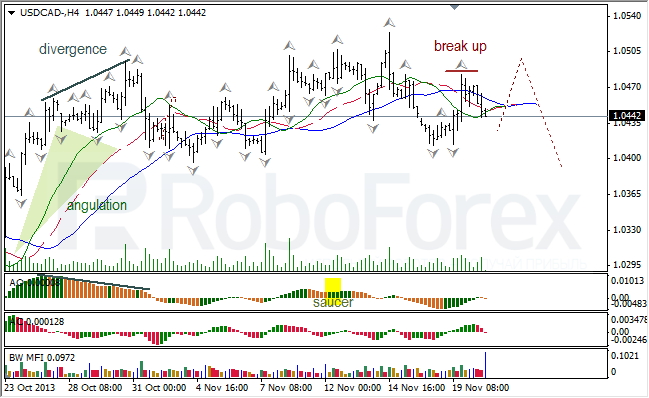 Анализ индикаторов Б. Вильямса для USD/CAD на 21.11.2013