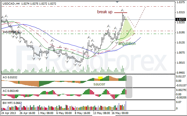 Анализ индикаторов Б. Вильямса для USD/CAD на 20.05.2013