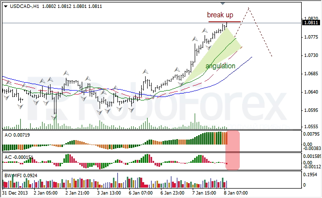 Анализ индикаторов Б. Вильямса для USD/CAD на 08.01.2014