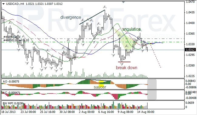 Анализ индикаторов Б. Вильямса для USD/CAD на 15.08.2013