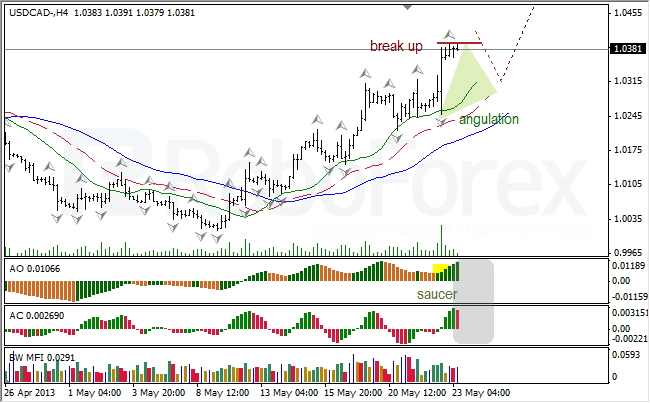 Анализ индикаторов Б. Вильямса для USD/CAD на 23.05.2013