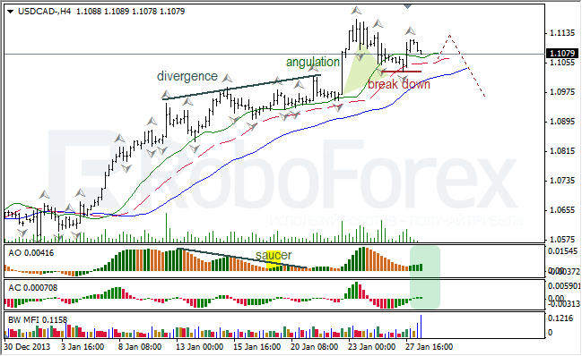 Анализ индикаторов Б. Вильямса для USD/CAD на 28.01.2014