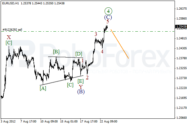 Волновой анализ пары EUR USD Евро Доллар на 23 августа 2012