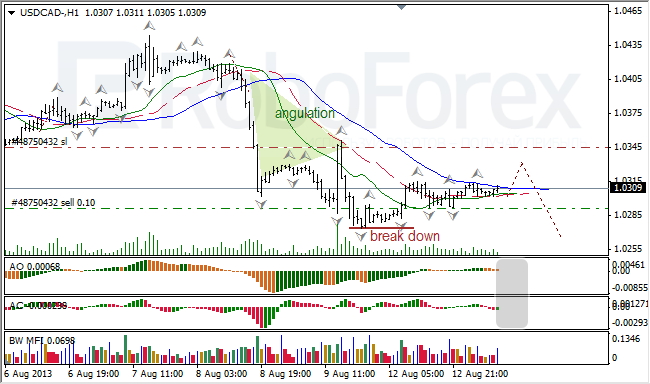 Анализ индикаторов Б. Вильямса для USD/CAD на 13.08.2013