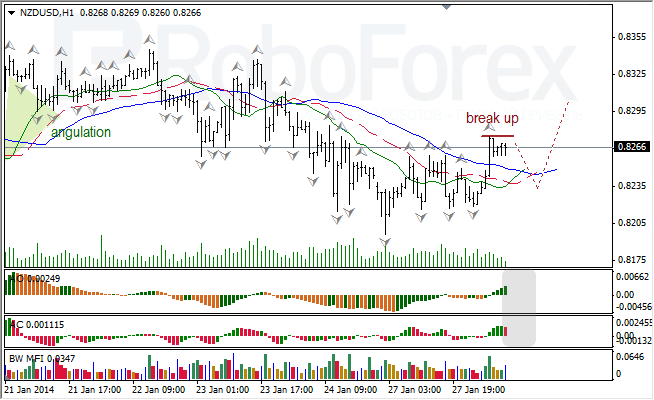 Анализ индикаторов Б. Вильямса для NZD/USD на 28.01.2014