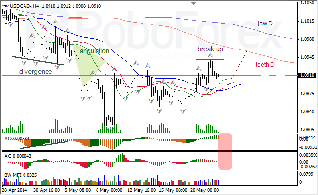 Анализ индикаторов Б. Вильямса для USD/CAD и NZD/USD на 22.05.2014.