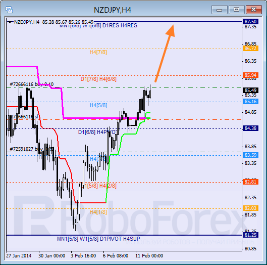 Анализ уровней Мюррея для пары NZD JPY Новозеландский доллар к Иене на 12 февраля 2014