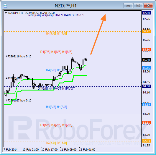 Анализ уровней Мюррея для пары NZD JPY Новозеландский доллар к Иене на 12 февраля 2014