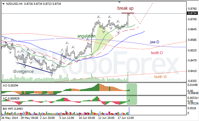 Анализ индикаторов Б. Вильямса для USD/CAD и NZD/USD на 19.06.2014