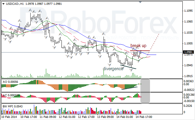 Анализ индикаторов Б. Вильямса для USD/CAD на 16.02.2014