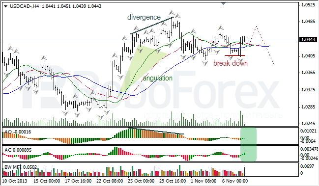 Анализ индикаторов Б. Вильямса для USD/CAD на 08.11.2013