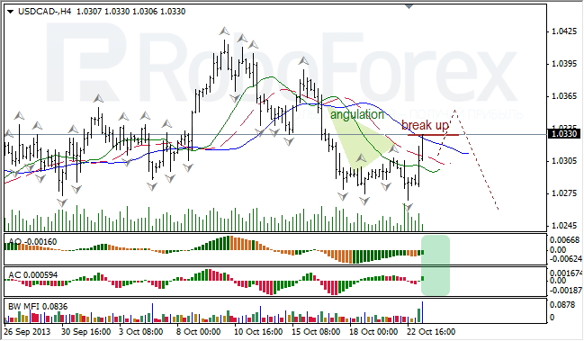 Анализ индикаторов Б. Вильямса для USD/CAD на 23.10.2013