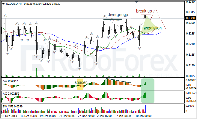 Анализ индикаторов Б. Вильямса для NZD/USD на 13.01.2014