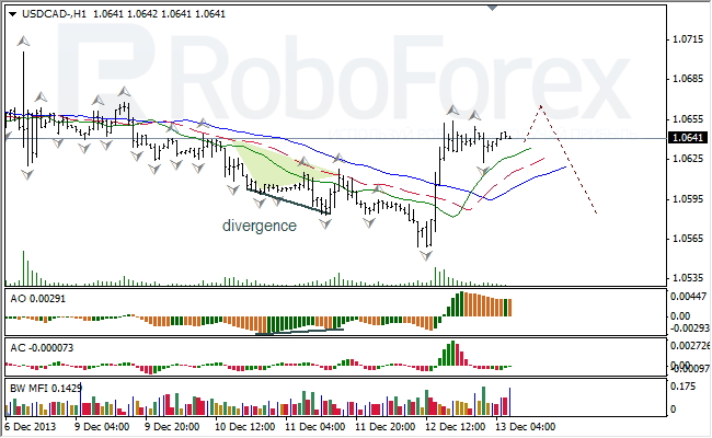 Анализ индикаторов Б. Вильямса для USD/CAD на 13.12.2013