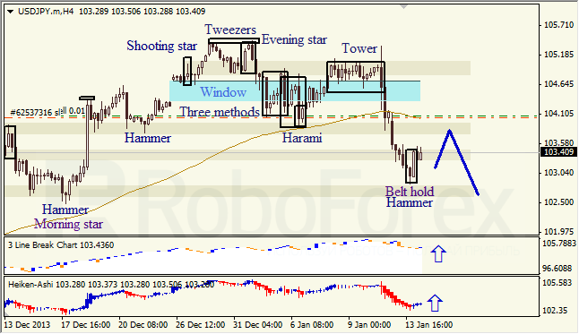 Анализ японских свечей для USD/JPY на 14.01.2014