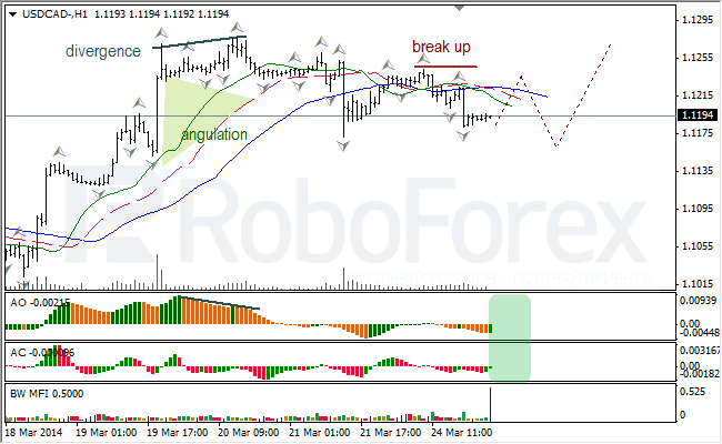 Анализ индикаторов Б. Вильямса для USD/CAD и NZD/USD на 25.03.2014