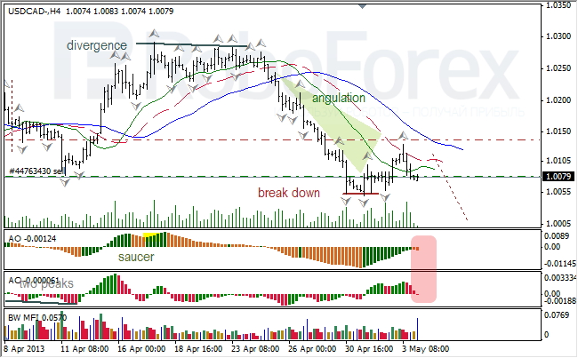 Анализ индикаторов Б. Вильямса для USD/CAD на 06.05.2013